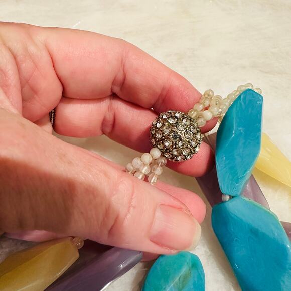 Talbots Multi-Strand Faceted Resin Statement Necklace – Pastel & Earth Tones - Picture 5 of 7